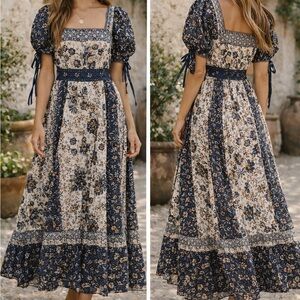 Cleobella Navy and Cream Floral Maxi Dress